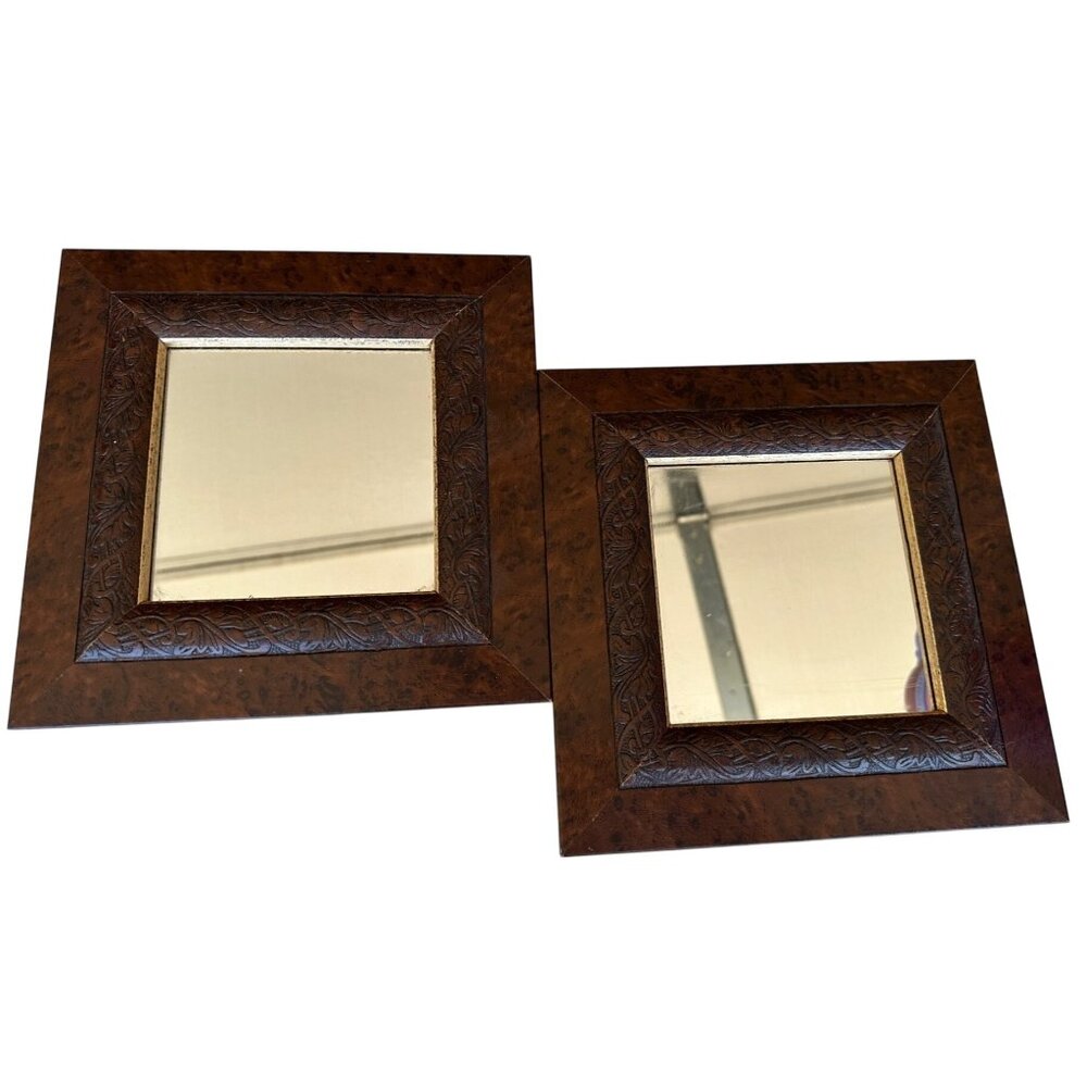 Set of 2 VINTAGE Home Interiors & Gifts Framed Glass Mirrors 8.5" x 8.5" (READ)